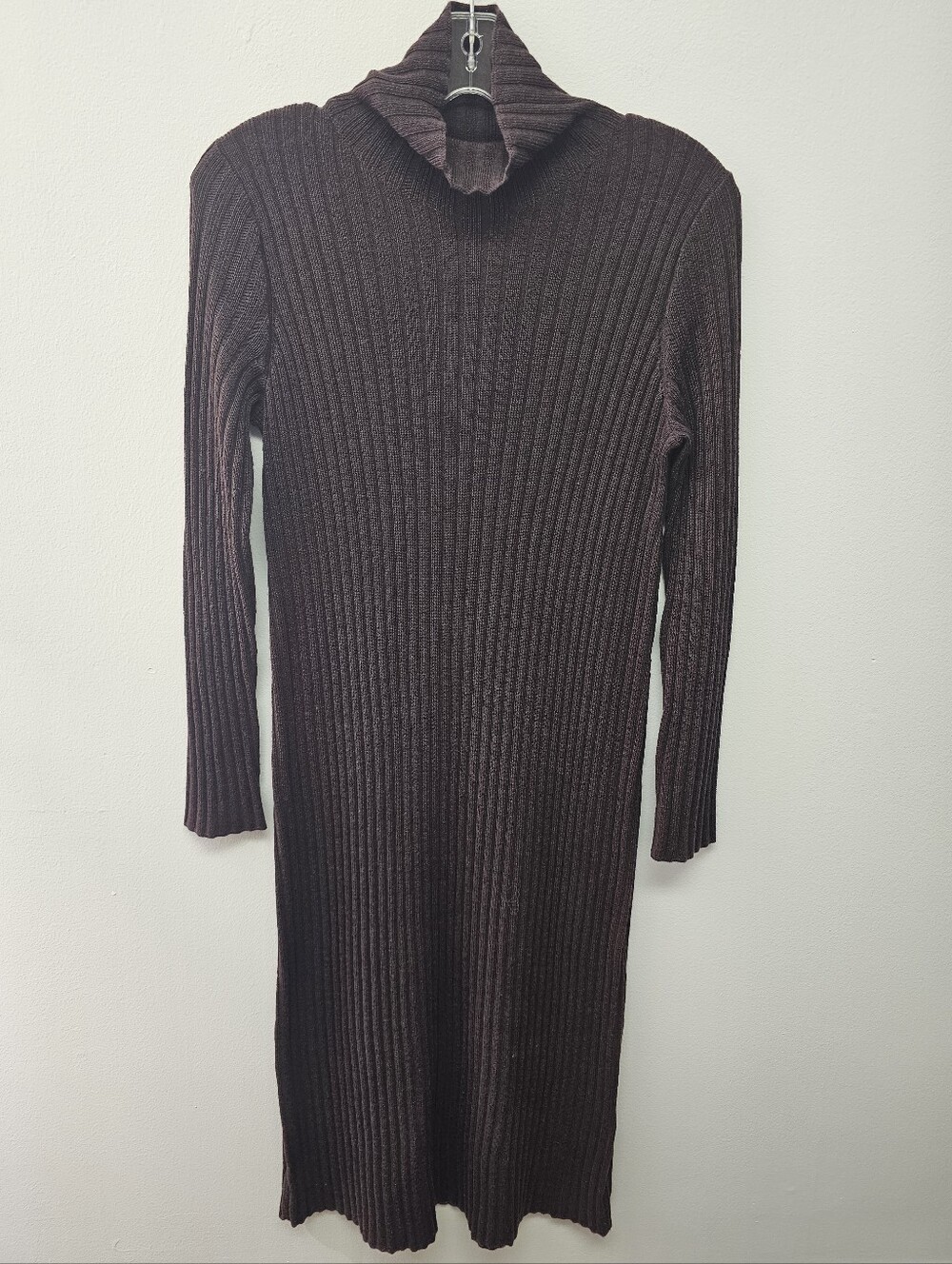 Eileen Fisher Dark Brown Ribbed Long Sleeve Turtleneck Dress